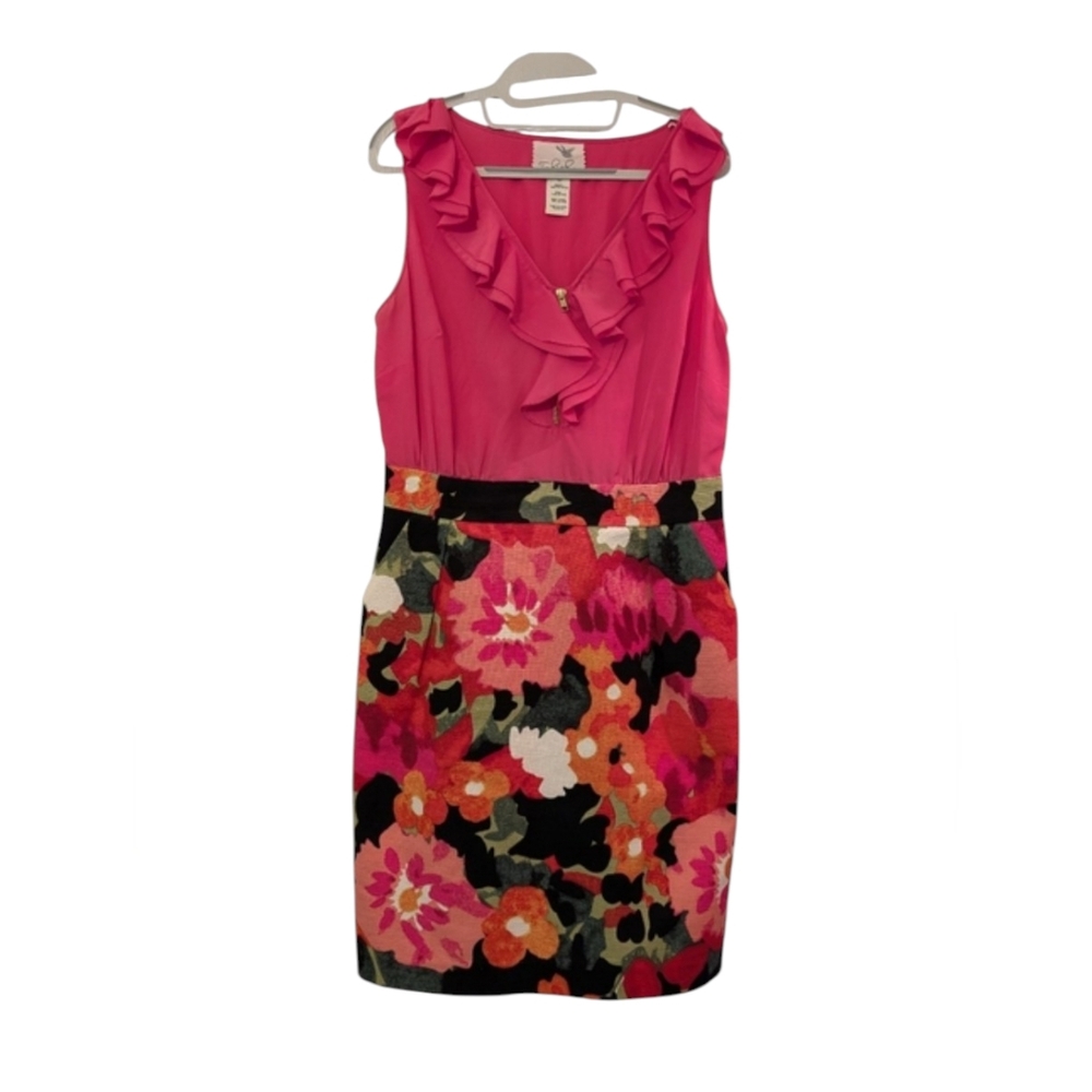 Anthropologie Tabitha Great Escape Dress | 10 | Pink Bodice Floral Skirt Spring